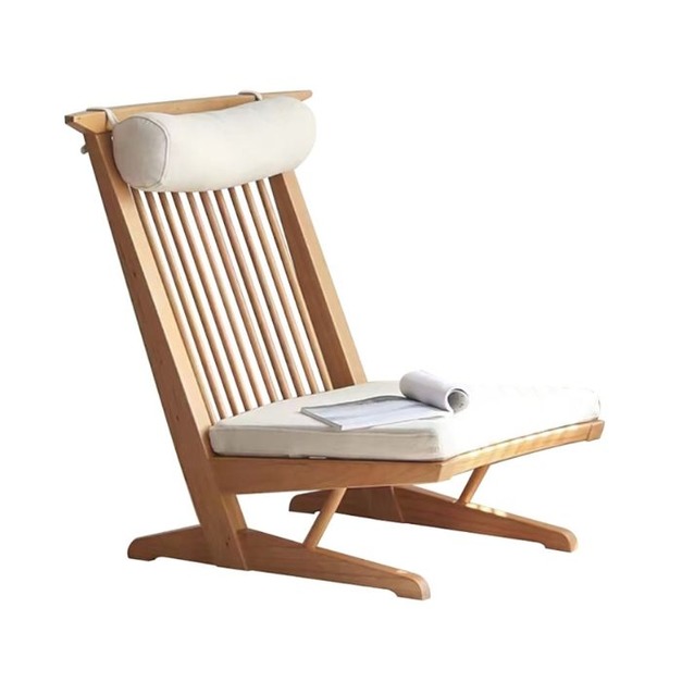 【減色系列】侘寂風中島躺椅 舒適家用陽臺白蠟木綿麻軟包休閒椅