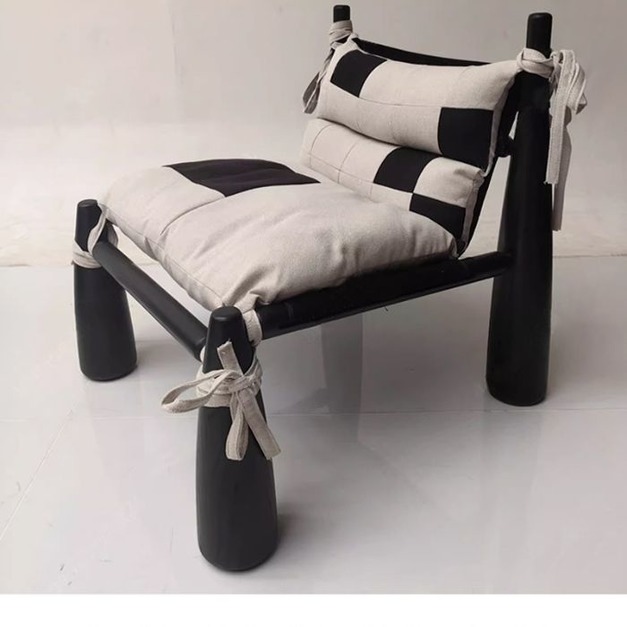 【海小特系列】意式極簡風創意家用白蠟木單人椅針織布軟包靠背休閒椅