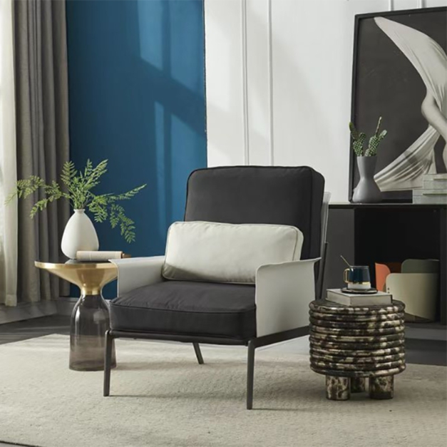 【NLOOK系列】極簡經典馬鞍皮休閒椅創意拼色陽臺客廳臥室休閒椅（黑+白）