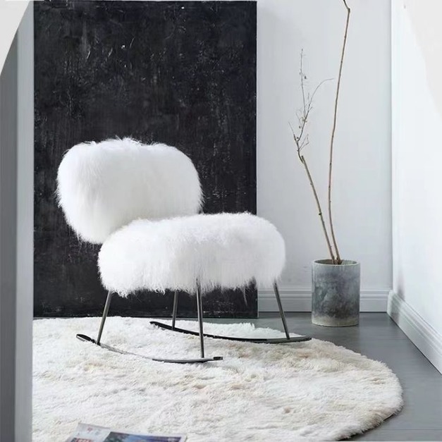 【NLOOK系列】設計師款-羊毛搖搖椅 時尚網紅躺椅ins羊毛舒適休閒椅（白色）