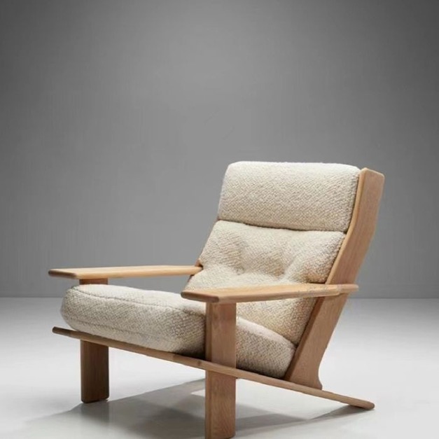 【賽茨傢俱系列】中古風系列 客廳白蠟木實木單人椅民宿陽臺棉麻布軟包休閒椅