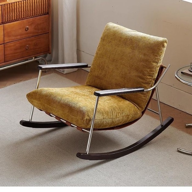 【海小特系列】意式極簡家用棉麻布藝軟包單人椅客廳陽台搖搖椅休閒椅