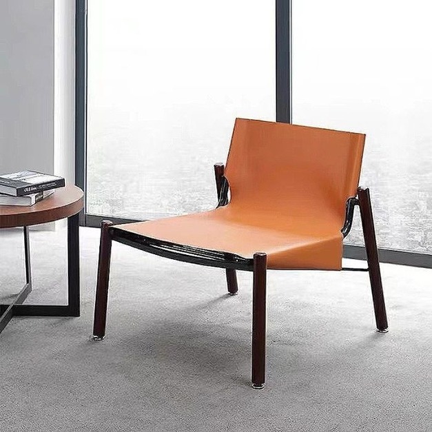 【NLOOK系列】極簡風格簡約工業風馬鞍皮皮椅客廳家用休閒椅（橙色）