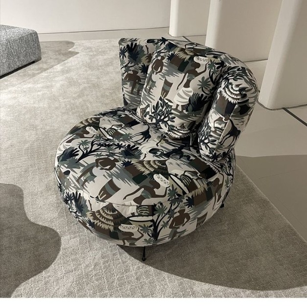 【海小特系列】簡約數碼印花布旋轉椅 極簡風家用陽臺時尚休閒椅