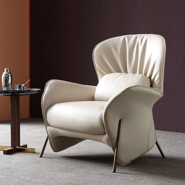 【NLOOK系列】意式輕奢單人沙發椅陽臺模擬皮休閒椅設計師酒店洽談椅