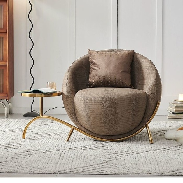 【海小特系列】創意時尚鱷魚皮紋編織皮革單椅輕奢設計感休閒椅