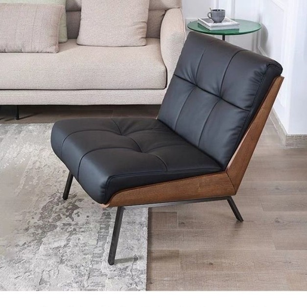 【海小特系列】簡約時尚無扶手休閒椅極簡風家用陽臺生態牛皮休閒椅