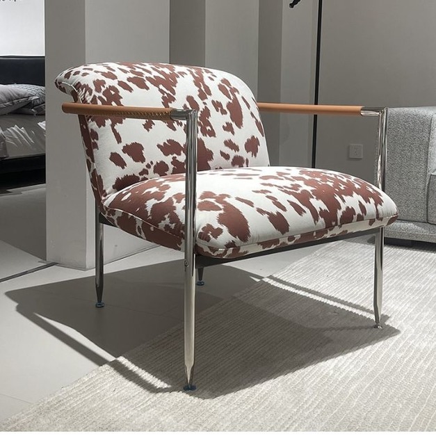 【海小特系列】簡約奶牛紋超纖皮休閒椅 極簡風家用陽臺時尚休閒椅