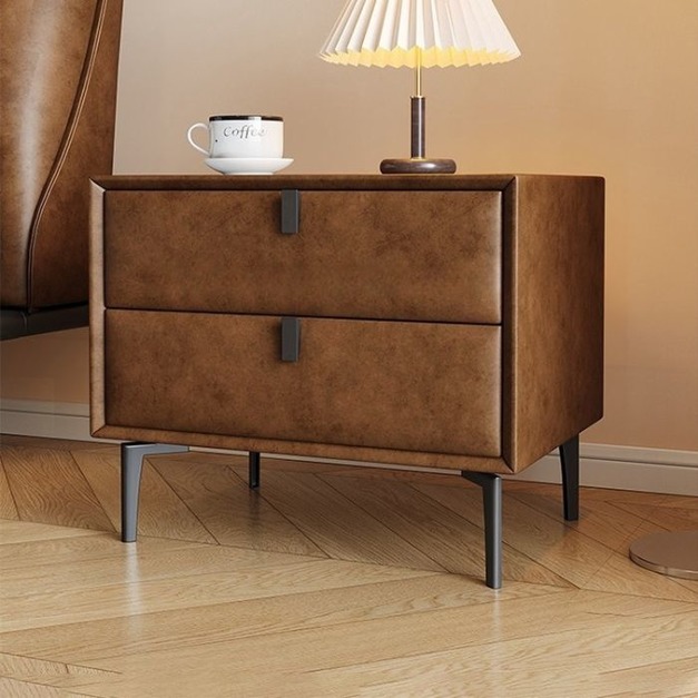 【雲貝蓓系列】臥室收納櫃意式極簡儲物扪皮工藝全實木床頭櫃