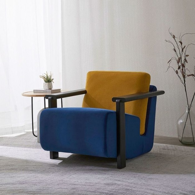 【U築系列】時尚撞色親膚絨布軟包休閒椅客廳侘寂風創意單人