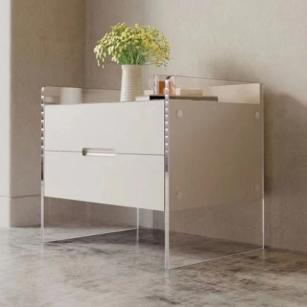 意式極簡風實木抽屜簡約烤漆儲物床頭櫃 3號亞克力櫃