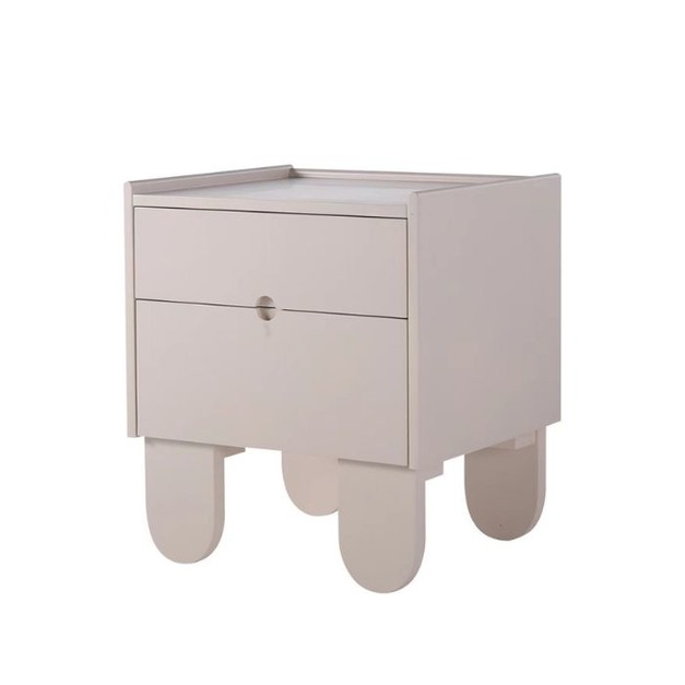 【減色系列】奶油風 家用油漆儲物櫃板木結合雙抽床頭櫃