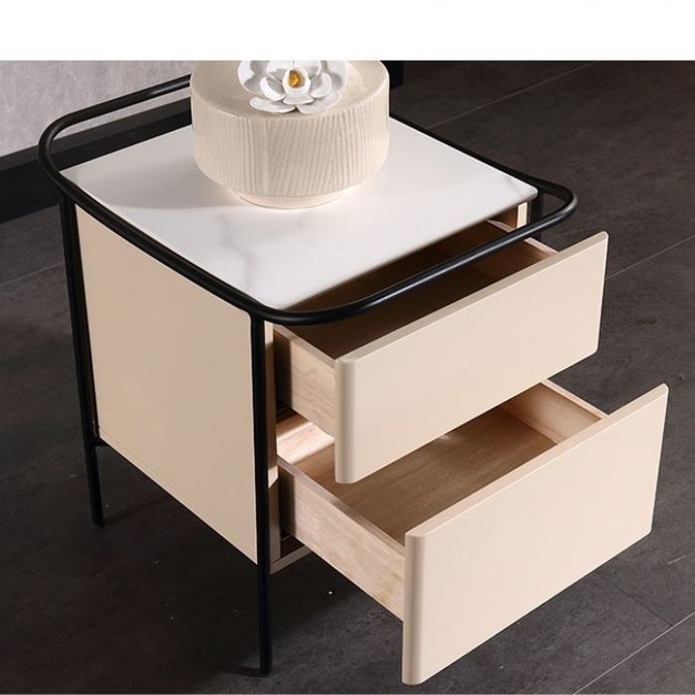 【NLOOK系列】個性臥室床邊置物啞光雪山石岩板面極簡床頭櫃