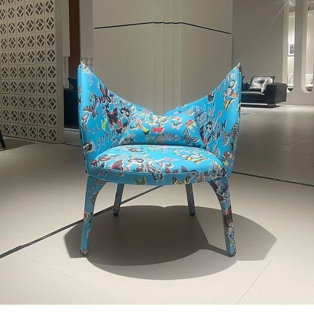 【海小特系列】設計師款-蝴蝶椅 極簡風家用陽臺印花超纖皮休閒椅