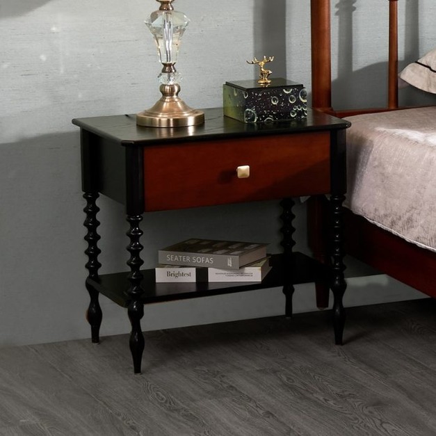 【減色系列】中古風系列 家用進口白蠟木儲物櫃全實木床頭櫃