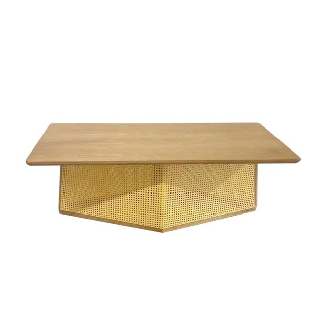 【減色系列】都市侘寂系列 復古藤編白蠟木實木貼皮茶幾客廳家用創意設計茶桌