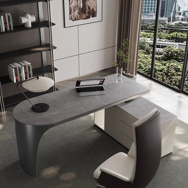 【摩登奢居系列】意式極簡大氣啞光阿瑪尼灰岩板收納辦公桌簡約家用書房書桌