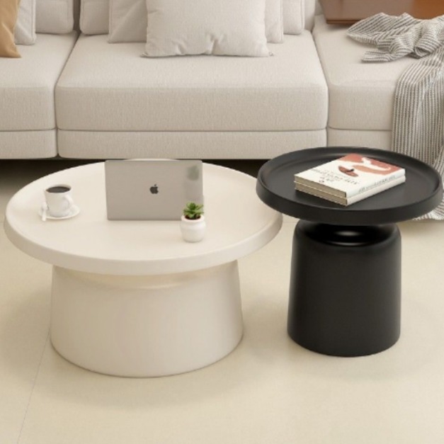 【雲貝蓓系列】簡約奶油風組合茶几 家用客廳碳素鋼五金烤漆圓形茶几