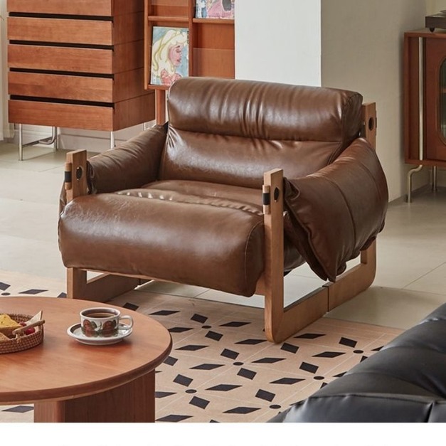 【海小特系列】中古風白蠟木島椅 簡約家用陽臺超纖皮休閒椅