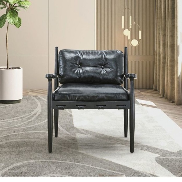 【海小特系列】設計師款-黑武士椅 復古中古風客廳陽臺單人椅西皮軟包雙扶手休閒椅