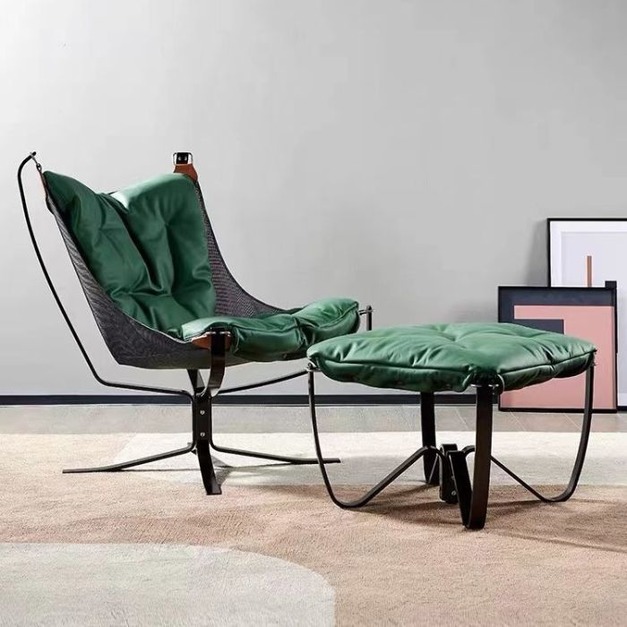 【NLOOK系列】設計師款-獵鷹椅 極簡單人模擬皮躺椅靠背陽臺休閒椅組合（綠色）