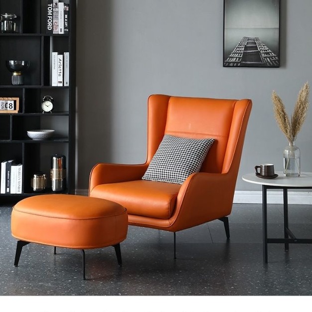 【海小特系列】意式單人沙發椅極簡風客廳洽談接待簡約超纖皮軟包休閒椅