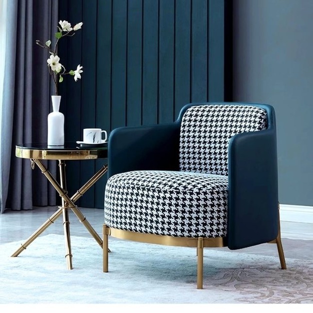 【海小特系列】意式輕奢千鳥格單人沙發大小戶型網紅懶人休閒椅