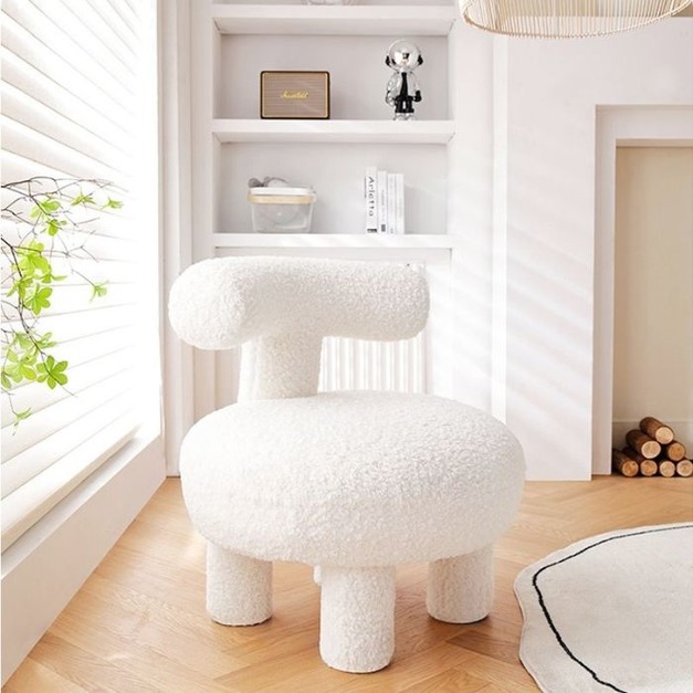 【唯卡曼系列】實木設計師兒童泰迪絨休閒客廳陽臺單人C字椅