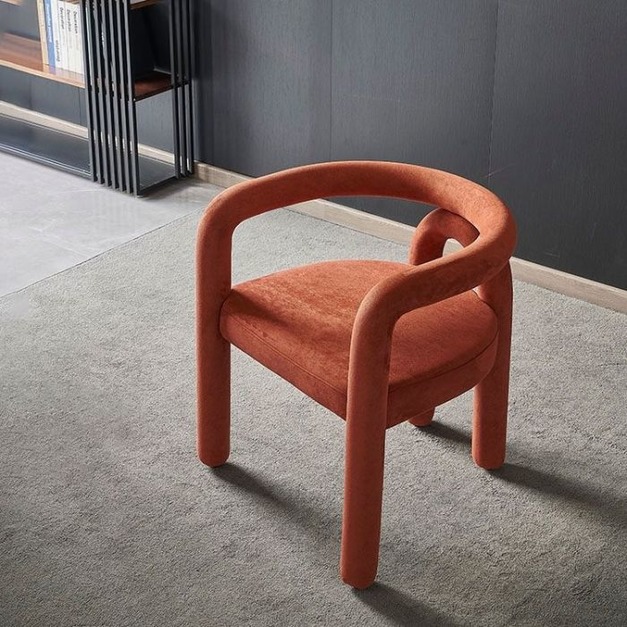 【海小特系列】時尚設計師藝術創意異形靠背椅彎管弧形扶手椅極簡客廳絨布休閒椅