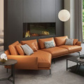 【貝洛迪系列】極簡風格 客廳家用義大利小黃牛皮面料直排轉角組合沙發（橙色）_1