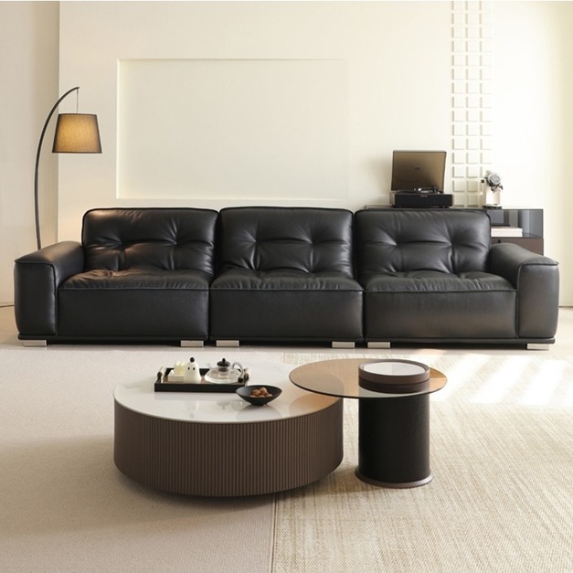 【海邁特系列】黑金剛沙發 意式極簡 亮光全頭層真皮沙發