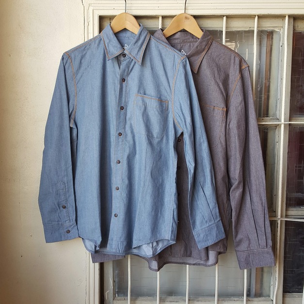 Vintage 微磨毛 丹寧 純棉 仿舊 休閒 長袖襯衫