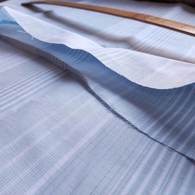 比利時亞麻 設計條紋 淡藍