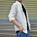 基本款 無染棉長袖襯衫 - 米白
