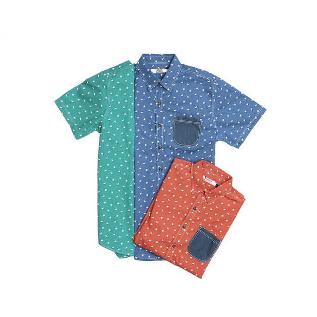 【熱銷款】 黑面琵鷺短袖花襯衫 藍 橘 綠