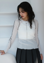 滾線設計上衣｜白