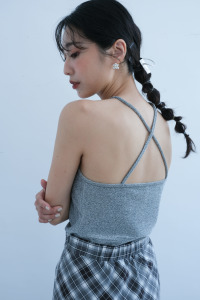 銀蔥細閃削肩Bra top｜銀灰