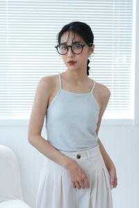 銀蔥細閃削肩Bra top｜白