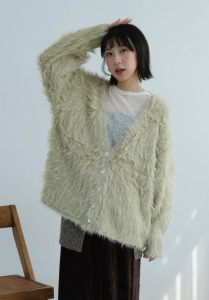 愛心鈕扣毛絨針織外套｜綠