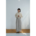 輕柔透紗格紋直筒裙｜灰綠_1