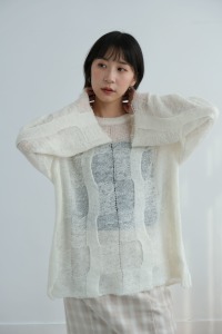 破壞織紋馬海毛上衣｜白