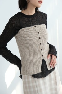 2way開扣針織平口上衣｜米杏