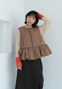 絎縫澎澎氣球背心｜咖