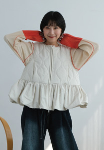 絎縫澎澎氣球背心｜米白