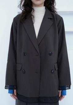 透紗拼接排扣西外｜深灰