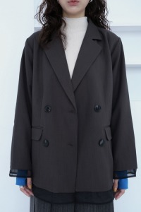 透紗拼接排扣西外｜深灰