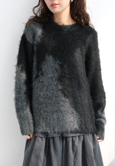 雙色紗線羊毛針織上衣｜黑