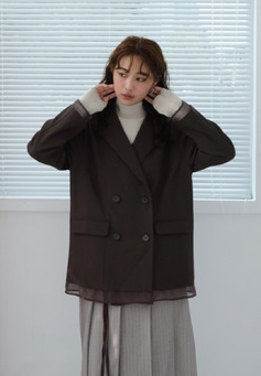 透紗拼接排扣西外｜咖棕