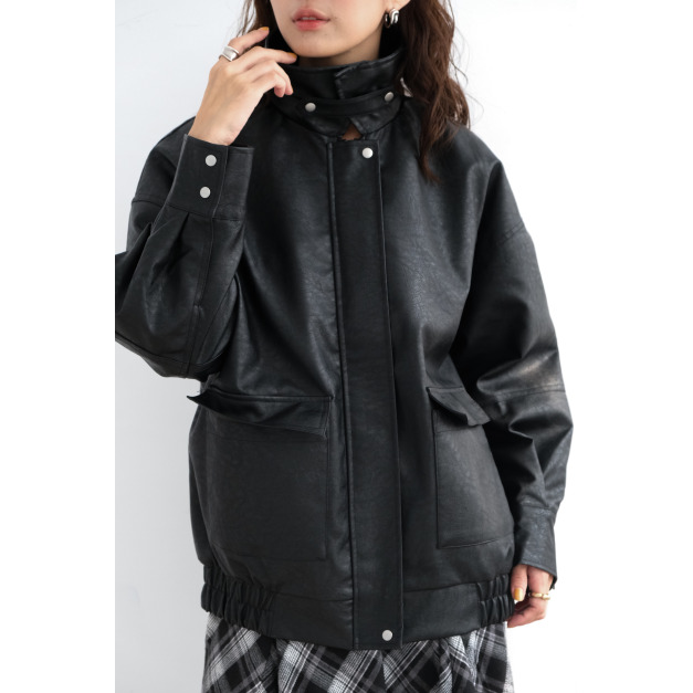 率性日常立領夾克外套｜皮革黑