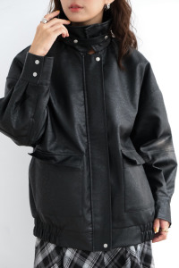 率性日常立領夾克外套｜皮革黑